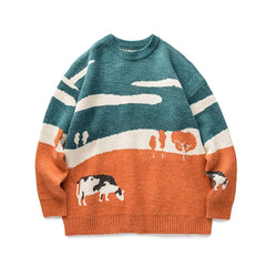 LAPPSTER-Youth Men Cows Vintage Winter Sweaters 2023 Pullover Mens O-Neck Korean Fashions Sweater Women Casual Harajuku Clothes