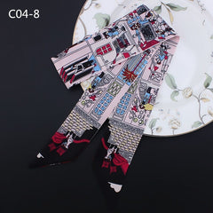 Silk Scarf For Women Letter chain Printed Handle Bag Ribbons Brand Fashion Head Scarf Small Long Skinny Scarves