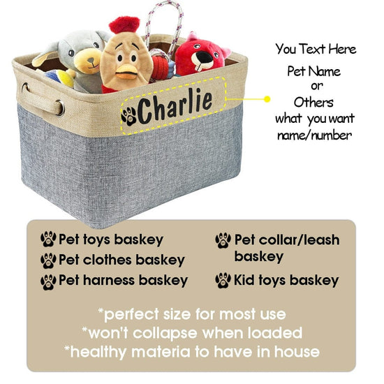 Personalized Pet Dog Toy Storage Basket Dog Canvas Bag Foldable Pet Cat Toys Linen Storage Box Bins Dog Accessories Pet Supplies - Wowza