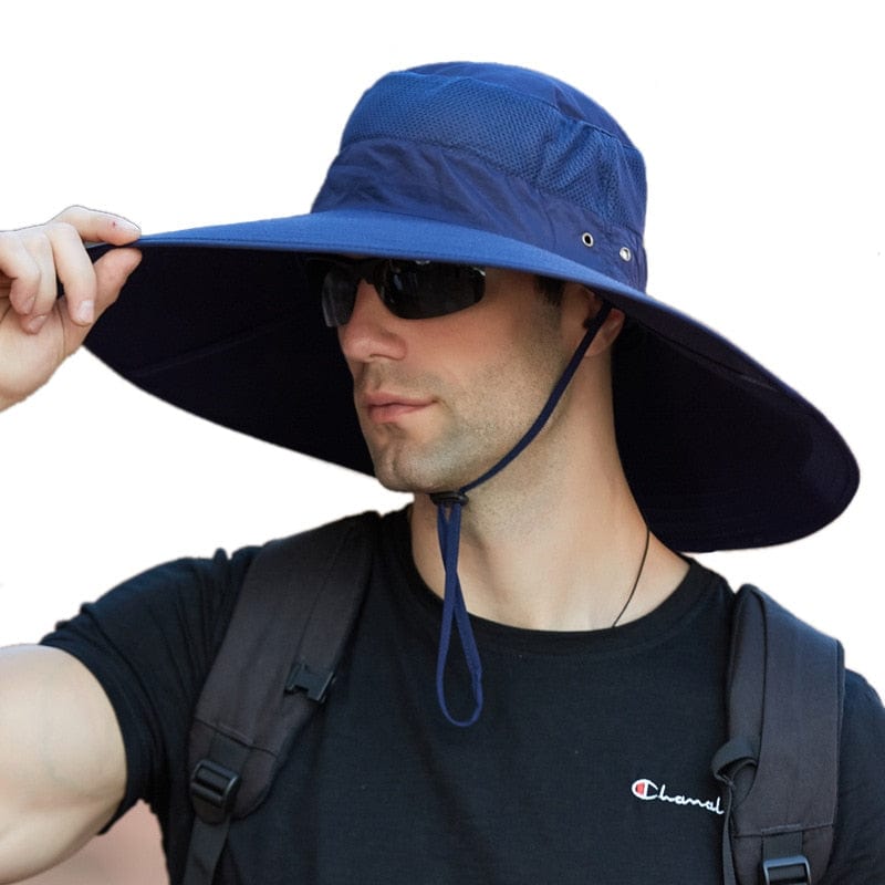 K114Panama Men's Hat Big Brim Bucket Hat Fashionable Outdoor Climbing Fishing Hat Sunscreen Mesh Breathable Cap Summer