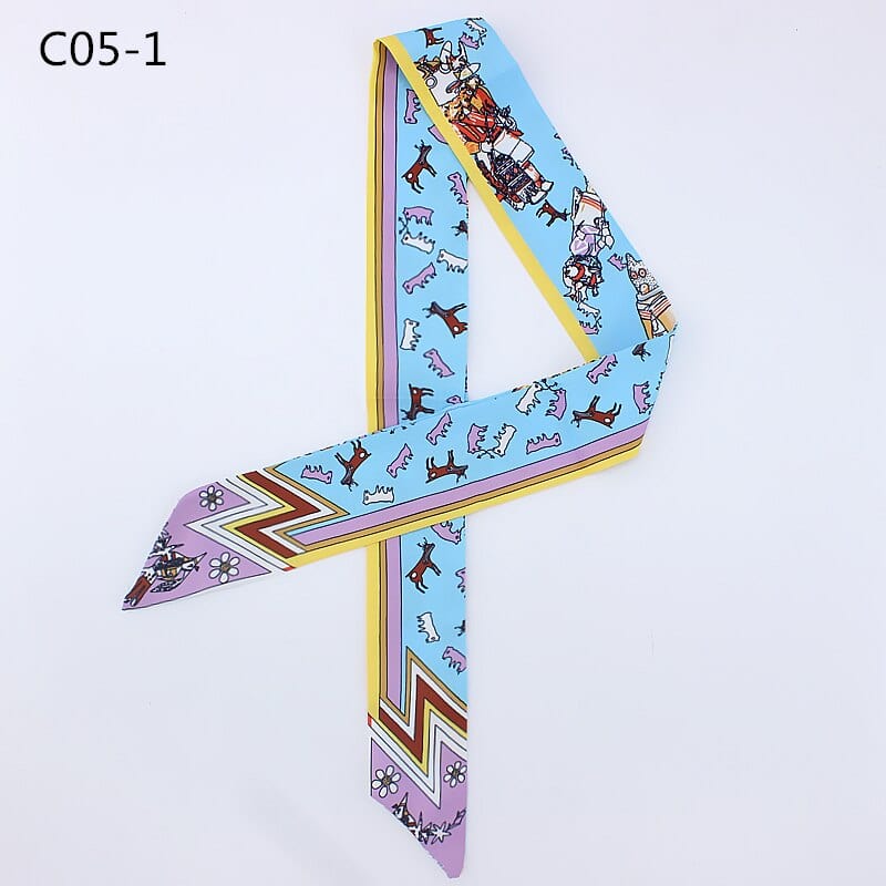 Silk Scarf For Women Letter chain Printed Handle Bag Ribbons Brand Fashion Head Scarf Small Long Skinny Scarves