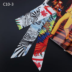 Silk Scarf For Women Letter chain Printed Handle Bag Ribbons Brand Fashion Head Scarf Small Long Skinny Scarves