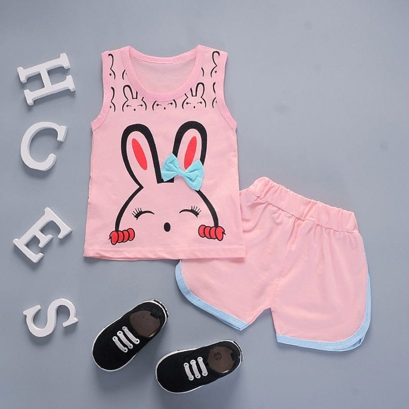 Two Pieces Cotton Girls Clothing Sets Summer Vest Sleeveless Children Sets Fashion Girls Clothes Suit Casual Floral Outfits 1-5T