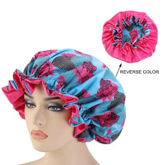 African Pattern Ankara Print Bonnet Women Night Sleep Cap Satin Lining Soft Extra Large Head Wear Ladies Headwrap Hair Care Hat