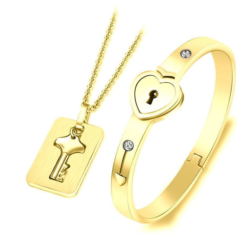 Concentric Lock Key Bracelet Non-Fading Forever Love Jewelry Set Vanentine's Day Birthday Anniversary Memorial Day Gift