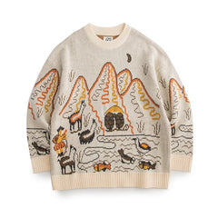 LAPPSTER-Youth Men Harajuku Moutain Winter Sweaters 2023 Pullover Mens Oversized Korean Fashions Sweater Women Vintage Clothes