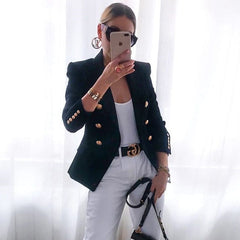 Real Red Women Blazers 2021 New Formal Female Jacket Classic Gold Double Breasted Button White Black Blazer Women High Quality