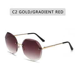 ZXWLYXGX 2022 Fashion Tea Gradient Sunglasses Women Ocean Water Cut Trimmed Lens Metal Temples Sun Glasses Female UV400