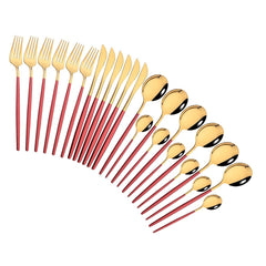 Pink Gold Cutlery Set Stainless Steel Dinnerware Set 24Pcs Knives Forks Coffee Spoons Flatware Set Kitchen Dinner Tableware Set - Wowza