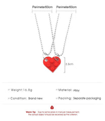 2Pcs Cute Love Heart Brick Pendant Necklace for Couples Friendship Women Men Lego Elements Couple Valentines Gifts Punk Necklace