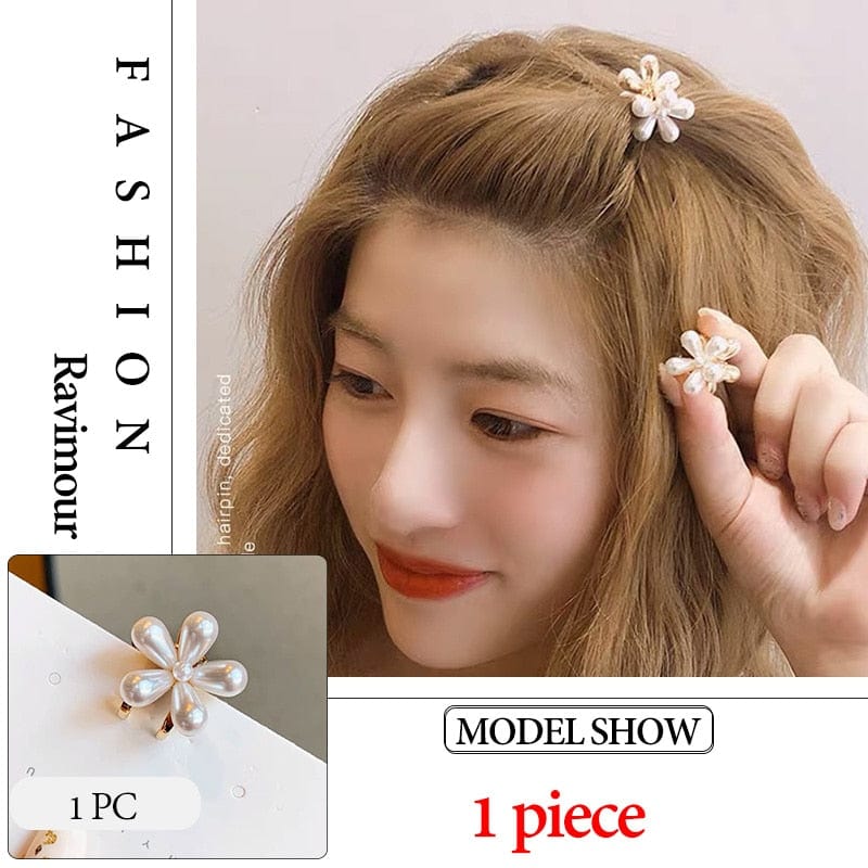 2020 New Fashion Mini Pearl Hair Claws for Women Korean Small Flower Clips Set Hair Accessories Gold Crab Girls Headwear Wedding