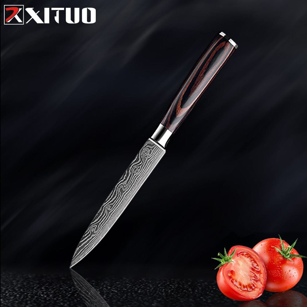 XITUO Chef Bread Eviscerate Sliced Fruit Chinese Japanese Kitchen Knife Sharp Utility santoku Complete Damascus Pattern Cooking - Wowza