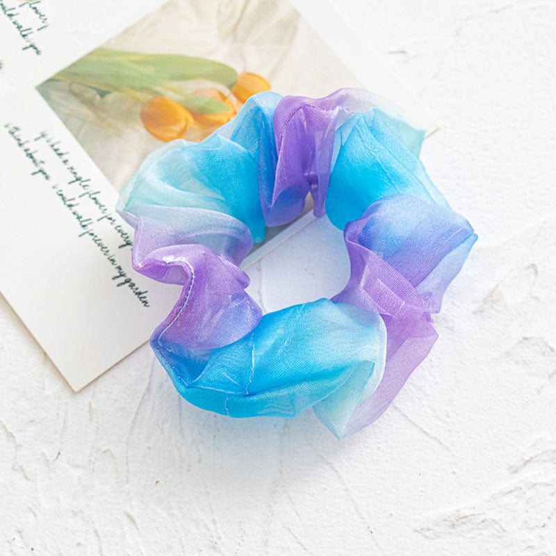 Sweet Embroidery Flowers Mesh Scrunchies Women Romantic Pink Blue Hair Rope Transparent Tulle Organza Hair Ties Hair Accessories