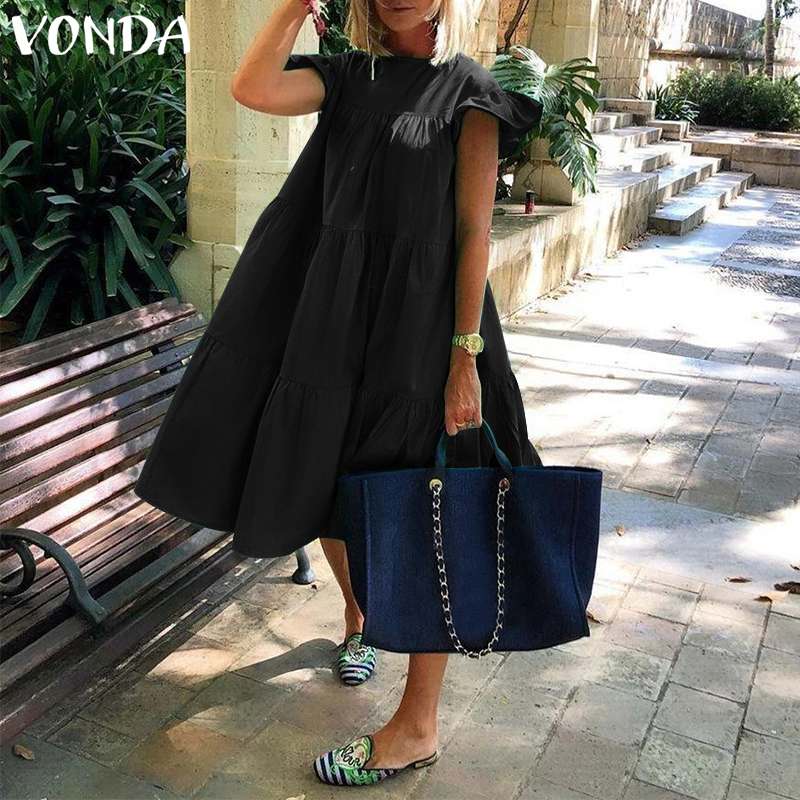 Summer Dress 2023 VONDA Women Summer Sundress Holiay Vintage Ruffled Evening Party Dresses Casual Vestidos Femme Robe