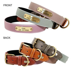 Dog Collar Personalized Engraved Dog Nameplate Collar Leather Padded Pet Puppy ID Collars Reflective For Small Medium Large Dogs - Wowza