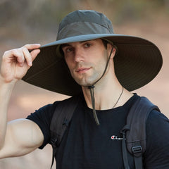 K114Panama Men's Hat Big Brim Bucket Hat Fashionable Outdoor Climbing Fishing Hat Sunscreen Mesh Breathable Cap Summer