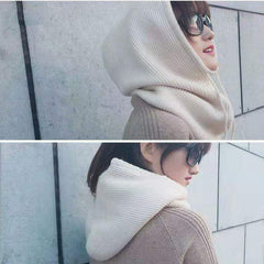 Women Winter Beanie Hat Cashmere Female Knitted Hooded Scarf Balaclava for Women Windproof Warm Wool Cap