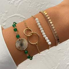 IPARAPunk Gold Color Crystal Thick Chain Bracelet Female Bohemian Geometric Chain OT Buckle Bracelet Set Jewelry Girl Party Gift