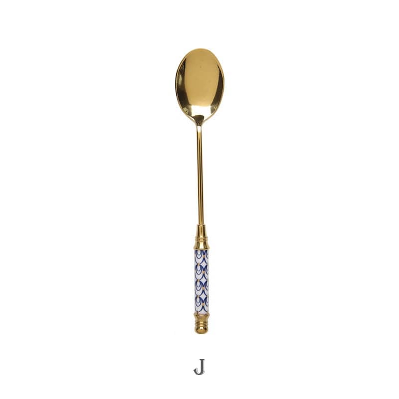 Stainless Steel Dessert Spoon Ceramic Long Handle Icecream Spoon Teaspoon Gold Coffee Cake Fruit Milk Spoon Kitchen Tableware - Wowza