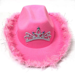 Women Wide Brim Fedora Women Girl Tiara Western Pink Cowboy Hat for Party