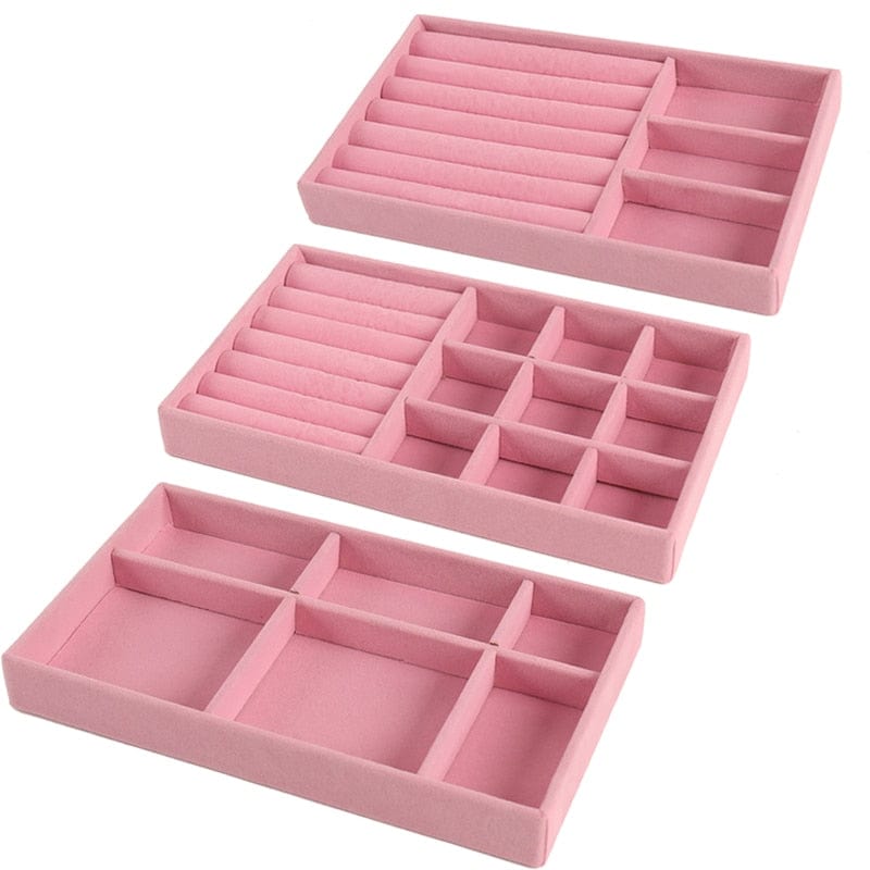 Hot Sales Fashion Portable Velvet Jewelry Ring Jewelry Display Organizer Box Tray Holder Earring Jewelry Storage Case Showcase