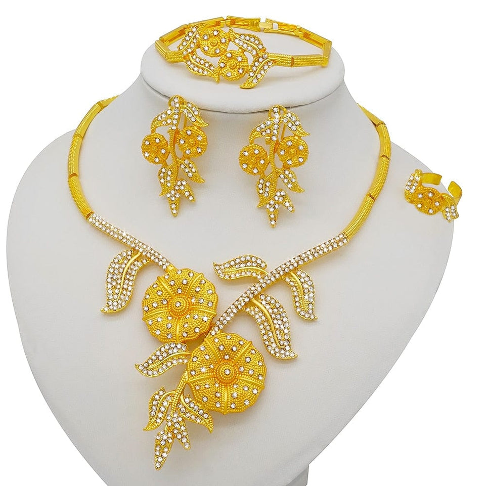 Dubai Jewelry Sets Gold Color Necklace & Earring Set For Women African France Wedding Party Jewelery Ethiopia Bridal Gifts