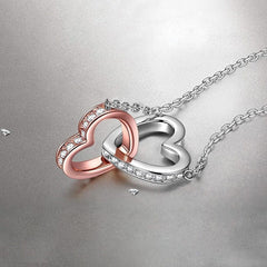 Mother Daughter Love Double Heart-shaped Connected Hollow Chain Necklace for Christmas GiftLight Luxury Female Clavicle Chain