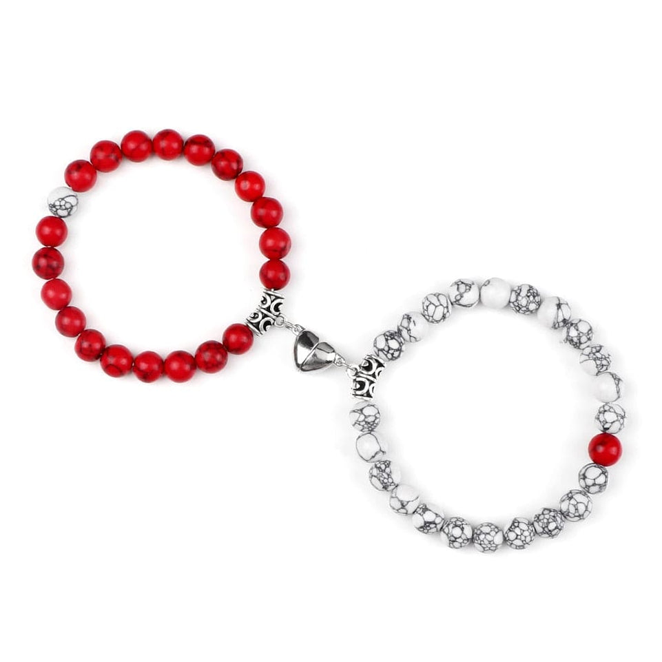 2pcs/set Natural Stone Beads Bracelet for Lovers Heart Magnet Attraction Couple Distance Bracelets Friends Jewelry Gift Bangles