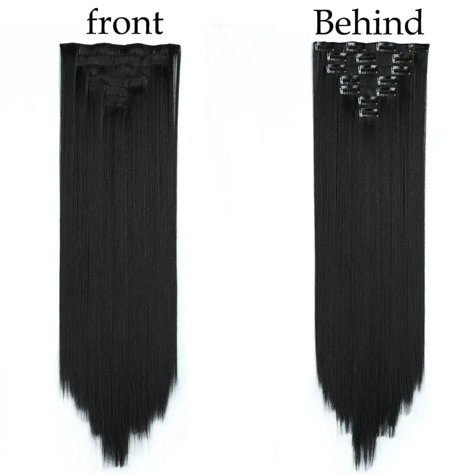 24Inchs 16 Clips in Hair Extensions Long Straight Hairstyle Synthetic Blonde Black Hairpieces Heat Resistant False Hair