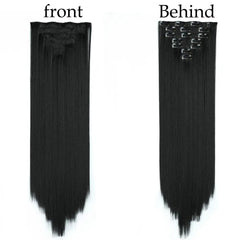 24Inchs 16 Clips in Hair Extensions Long Straight Hairstyle Synthetic Blonde Black Hairpieces Heat Resistant False Hair