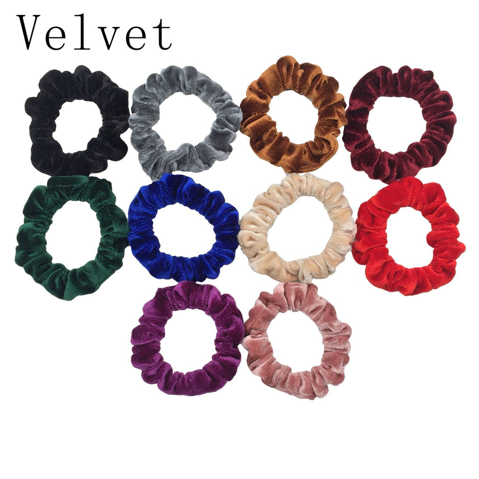 Scrunchies Set Hair Accessories Velvet Chiffon ties band Sequins organza Ponytail Holder Headwear No Crease Leopard Solid  10pcs