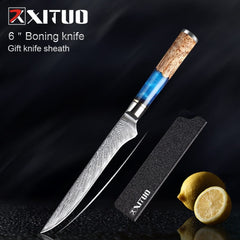 XITUO Kitchen Knives-Set Damascus Steel Chef Knife Cleaver Paring Utility Bread Knife Cooking Tool Blue Resin Handle 1-6Pcs/Set - Wowza