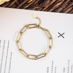 New Gold Plated Curb Cuban Chain Bracelets & Bangles For Women Stainless Steel Thick Link Chain Bracelets Fashion Jewelry