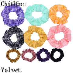 Scrunchies Set Hair Accessories Velvet Chiffon ties band Sequins organza Ponytail Holder Headwear No Crease Leopard Solid  10pcs