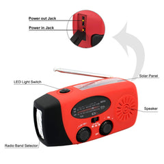 Solar Radio FM AM WB NOAA Weather Radio 2000mAh USB Charging Emergency LED Flashlight Power Ban