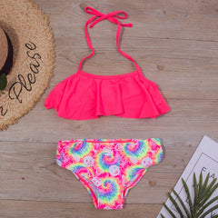 Children Girls Bikini Set 2023 Falbala Two-Pieces Swimming Suit Summer Halter Kids Girl Swimwear Swimsuit Bandage Bathing Suit