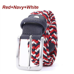 Belt Elastic For Men Leather Top Tip Male Military Tactical Strap Canvas Stretch Braided Waist Belts 1-3/8" Wide