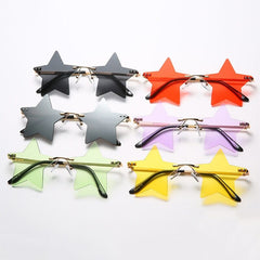 SO&EI Vintage Unique Star Shape Mirror Rimless Sunglasses Women Fashion Clear Ocean Lens Eyewear Men Trending Sun Glasses Shades