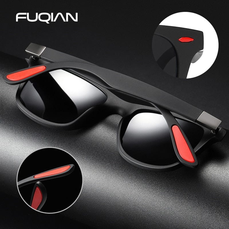 FUQIAN Hot Sale Polarized Sunglasses Men Women Classic Square Plastic Driving Sun Glasses Male Fashion Black Shades UV400