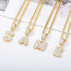 Trend Ice Out Letters Necklace Pendant for Women Men Initials Cubic Zirconia A-Z Alphabet Clavicle Necklace Collar Fashion Gift