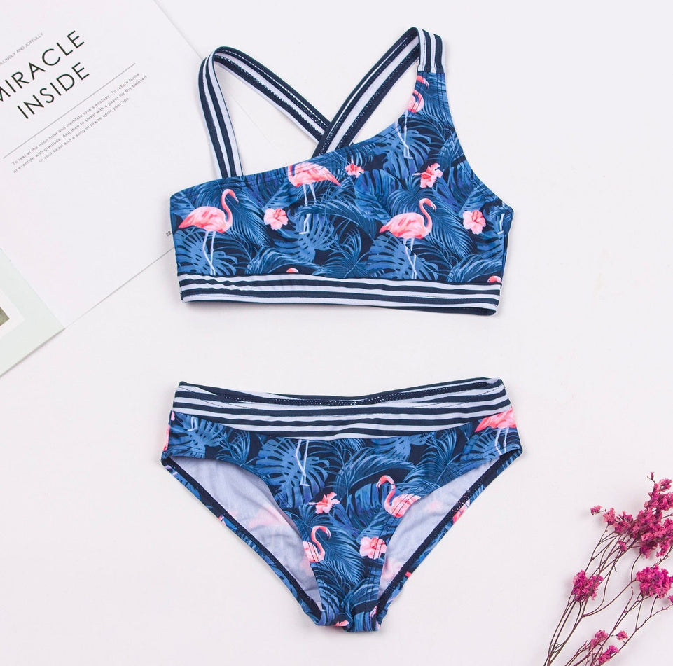 Children Girls Bikini Set 2023 Falbala Two-Pieces Swimming Suit Summer Halter Kids Girl Swimwear Swimsuit Bandage Bathing Suit