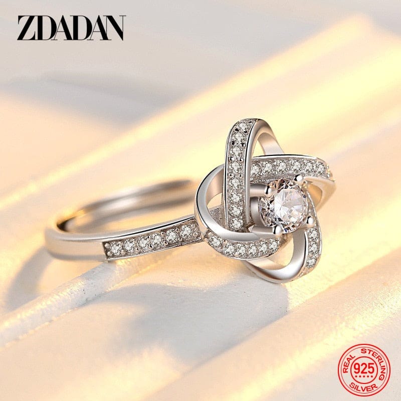 ZDADAN 925 Sterling Silver Geometric Zircon Ring For Women Fashion Wedding Engagement Jewelry Party Gift