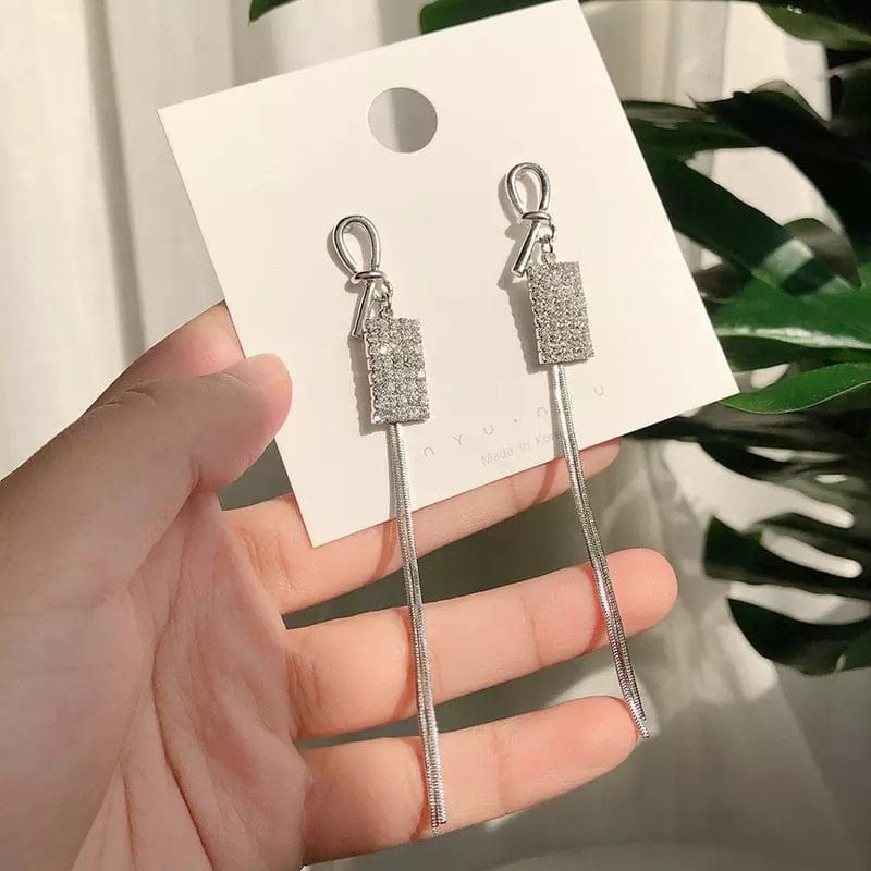 Korean Vintage Glossy Arc Bar Long Tassel Drop Earrings for Women Gold Color Geometric Fashion Jewelry Luxury Hanging Pendientes