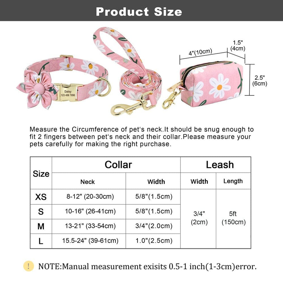 Floral Persoalized Dog Collar Fashion Printed Custom Nylon Dog Collars With Free Engraved Nameplate For Small Medium Large Dogs