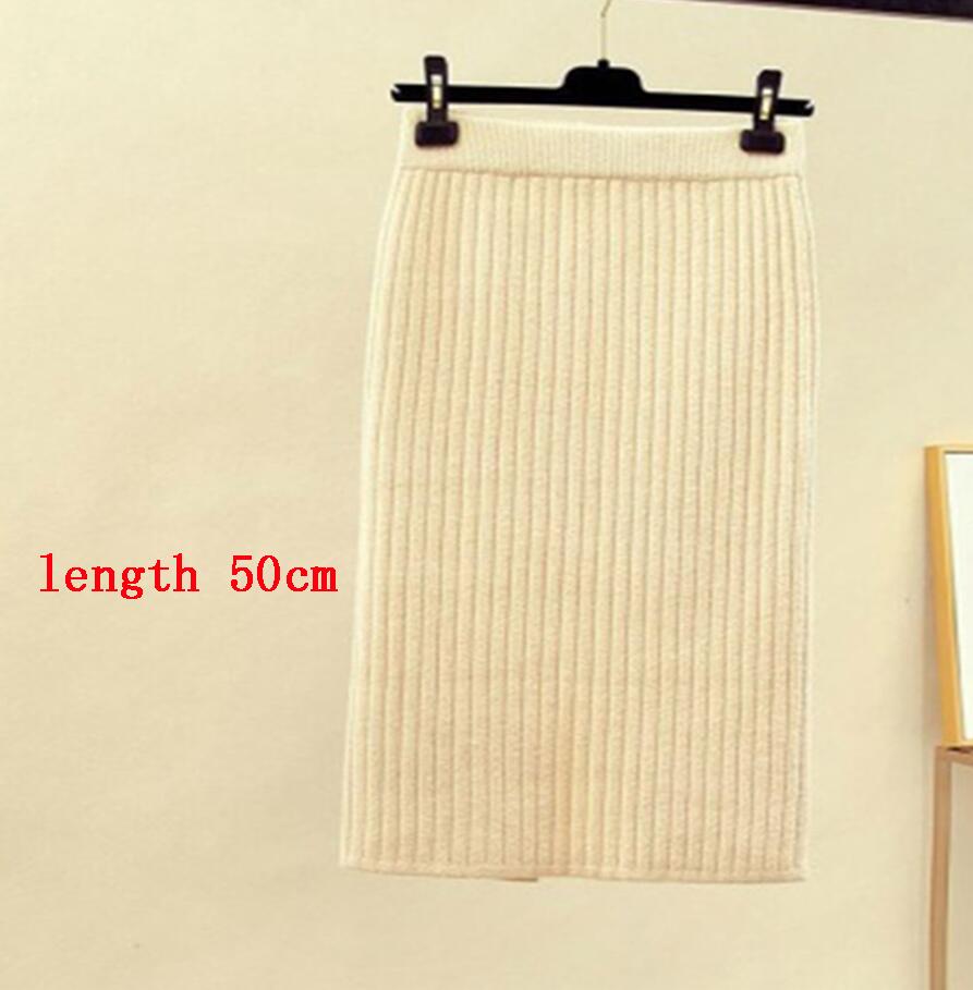 Mid-long Knitted Half-length Skirt Women's High waist One-step Skirt Autumn And Winter Hip Skirt Open-forked Elegant Skirts