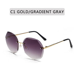 ZXWLYXGX 2022 Fashion Tea Gradient Sunglasses Women Ocean Water Cut Trimmed Lens Metal Temples Sun Glasses Female UV400