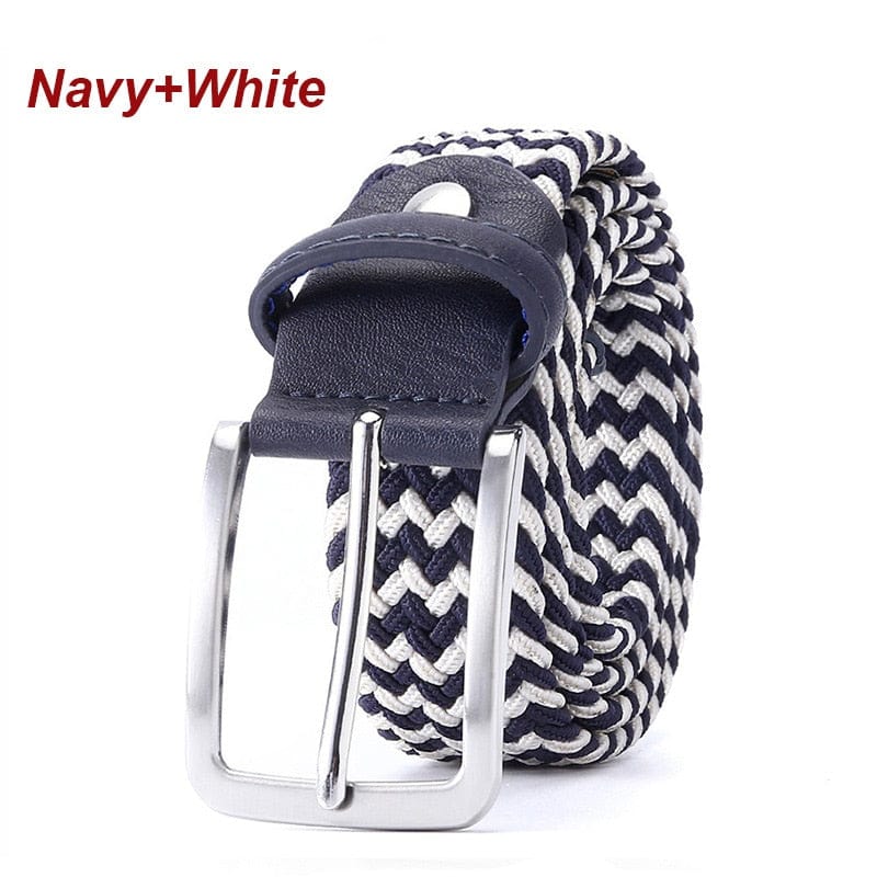 Belt Elastic For Men Leather Top Tip Male Military Tactical Strap Canvas Stretch Braided Waist Belts 1-3/8" Wide