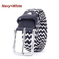 Belt Elastic For Men Leather Top Tip Male Military Tactical Strap Canvas Stretch Braided Waist Belts 1-3/8" Wide