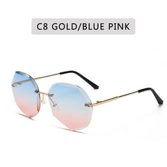 ZXWLYXGX 2022 Fashion Tea Gradient Sunglasses Women Ocean Water Cut Trimmed Lens Metal Temples Sun Glasses Female UV400