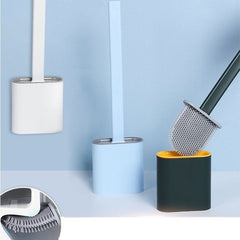 Wall-Mounted Silicone Toilet Brush and Holder Set for Bathroom, Flexible Brush Head Deep Cleaning Corner Toilet Bowl Brush